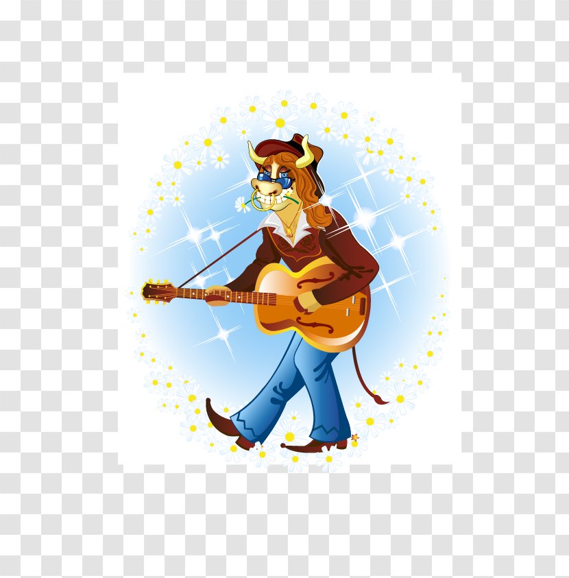 Cattle Guitarist - Musical Instrument - Guitar Fashion Cow Vector Material Transparent PNG