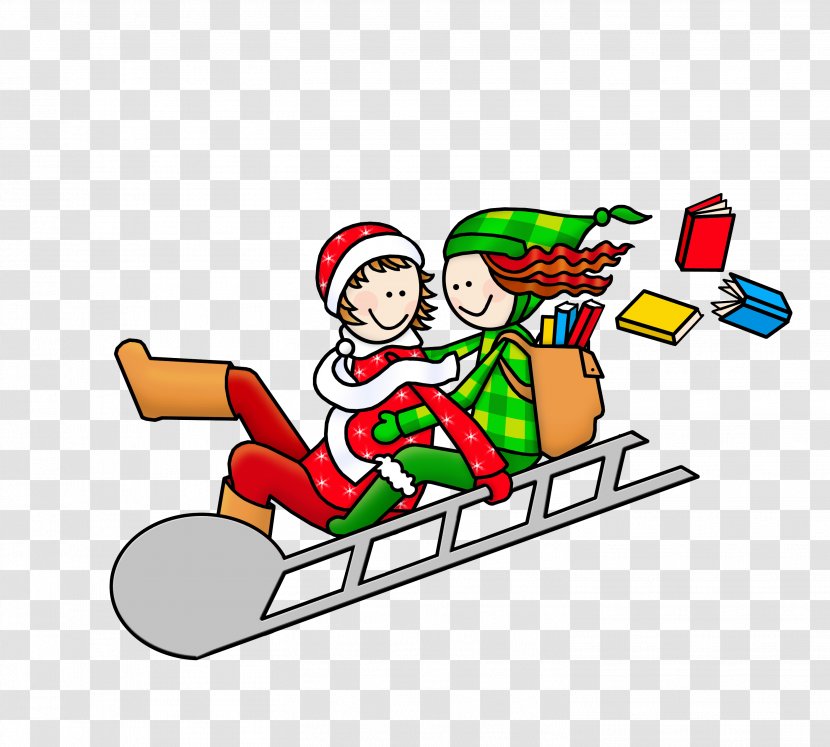 Sledding Snow Santa Claus Clip Art - Cartoon - Youth Activities Transparent PNG