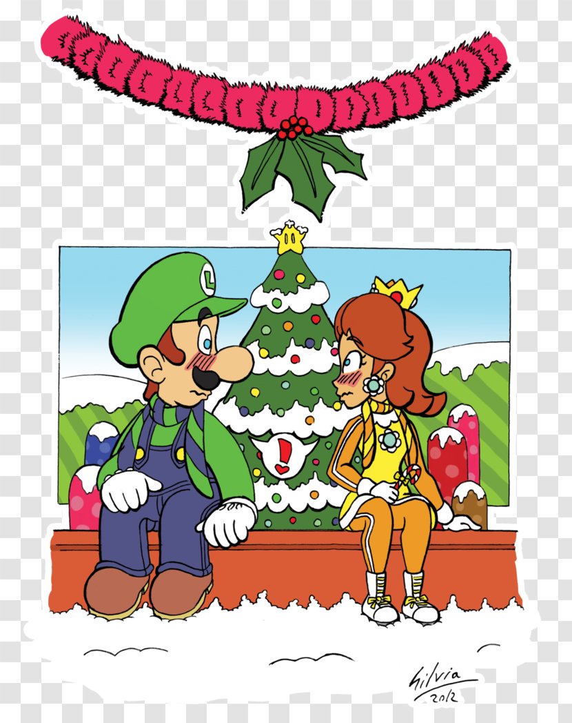 Christmas Princess Daisy Art Mistletoe Luigi - Holiday Transparent PNG