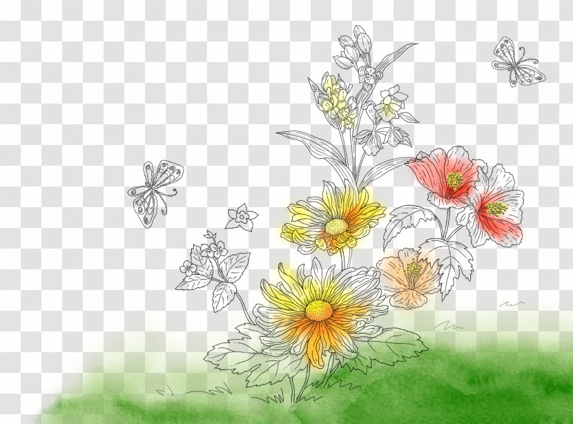 Flower Watercolor Painting Pattern - Floral Background Ink On The Grass Transparent PNG