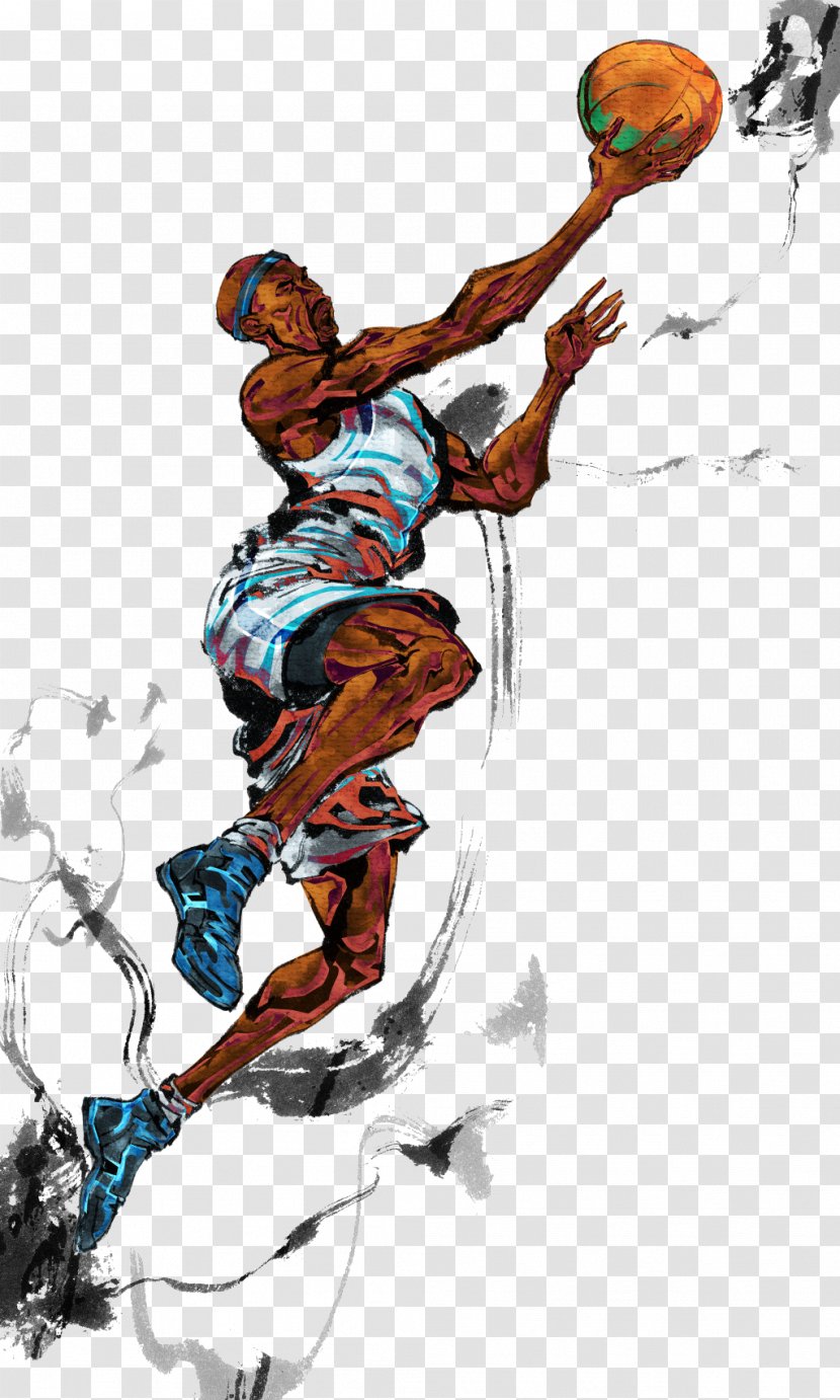 Basketball Player Layup Sport Illustration - Watercolor Painting Transparent PNG