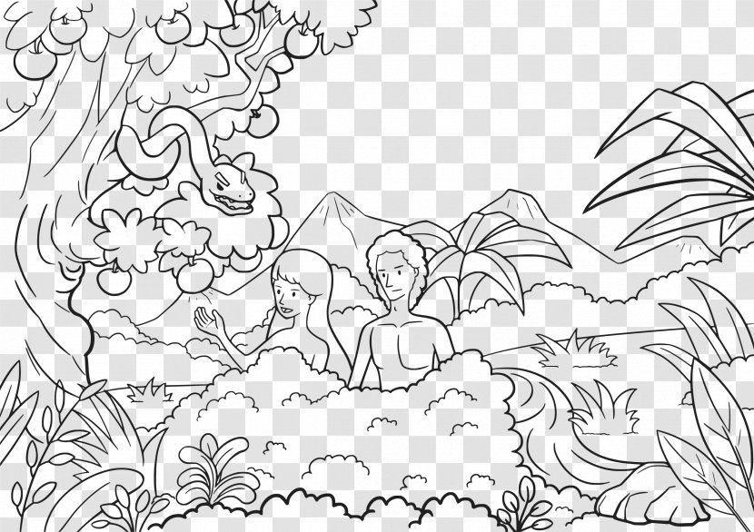 Adam And Eve Garden Of Eden Coloring Book Bible Child Transparent PNG