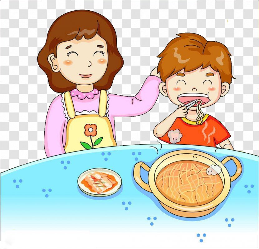 Lajia Child Animation Illustration - Conversation - Mother Feed The Baby To Eat Noodles Transparent PNG