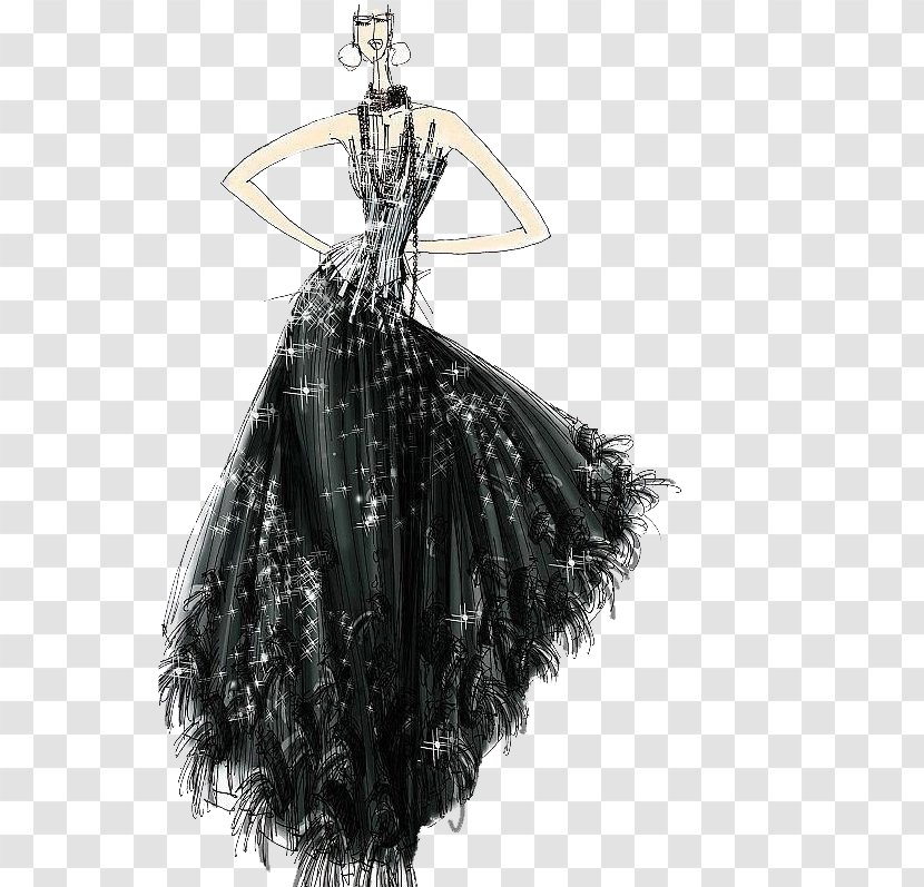 Clothing Designer Drawing Illustration - Watercolor - Painted Black Dress Transparent PNG