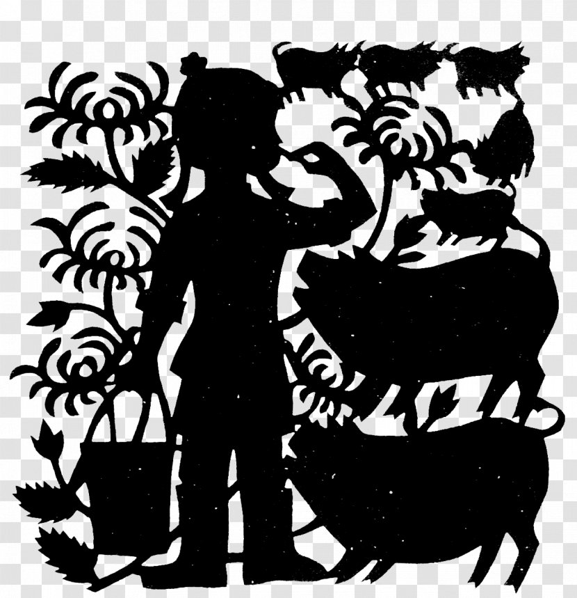 Silhouette Papercutting Child - Monochrome - Pig Transparent PNG