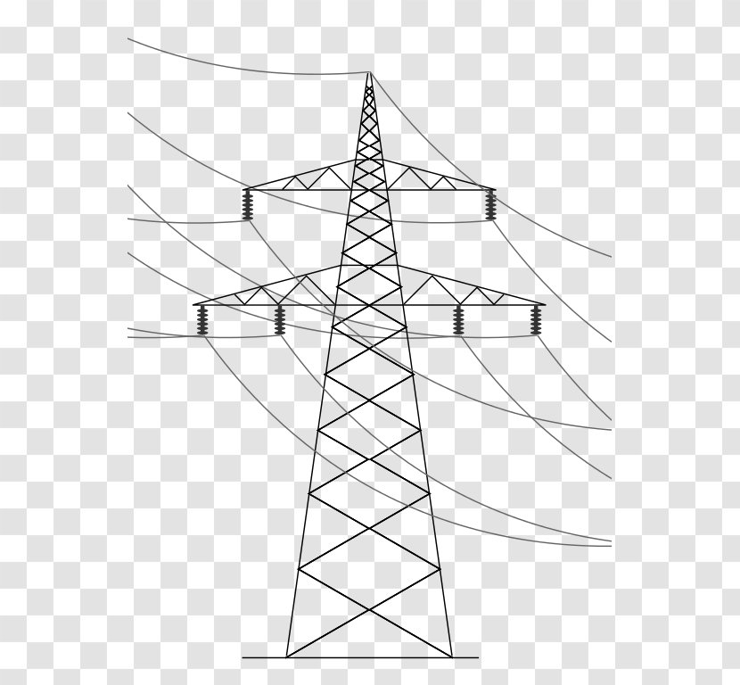 Drawing Electricity Transmission Tower Overhead Power Line Electric - Area Transparent PNG