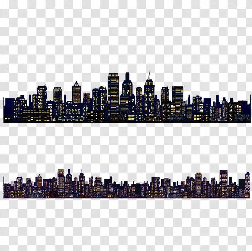 Cities: Skylines New York City Landscape - Horizon - Vector Lengthened Buildings Urban Night Sky Transparent PNG
