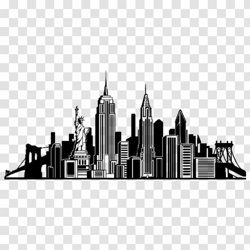 New York City Skyline Wall Decal Silhouette - Monochrome Transparent PNG