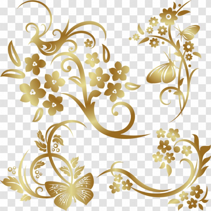 Sticker 600 Decorative Floral Designs Art Ornament Wall Decal - Silhouette - Gold Leaf Transparent PNG