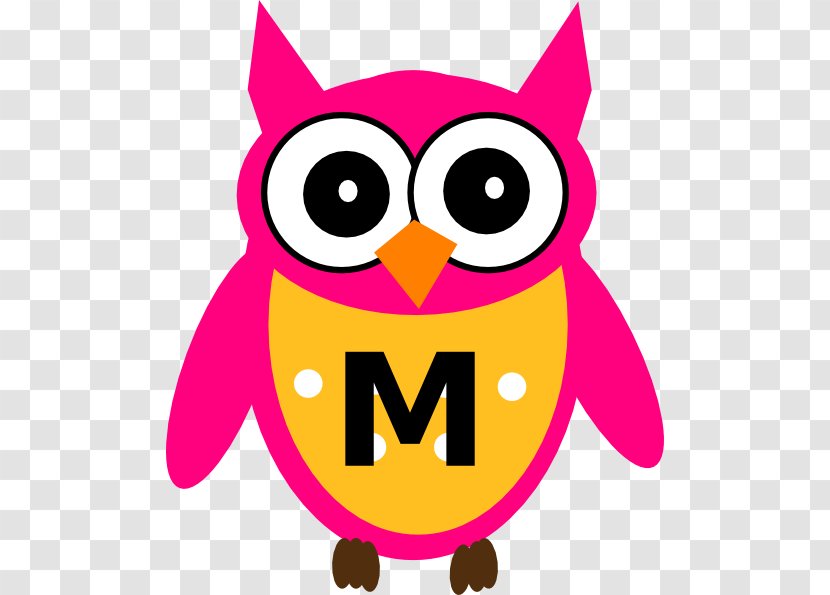 Owl Cartoon Drawing Clip Art - Pink - The Letter M Transparent PNG