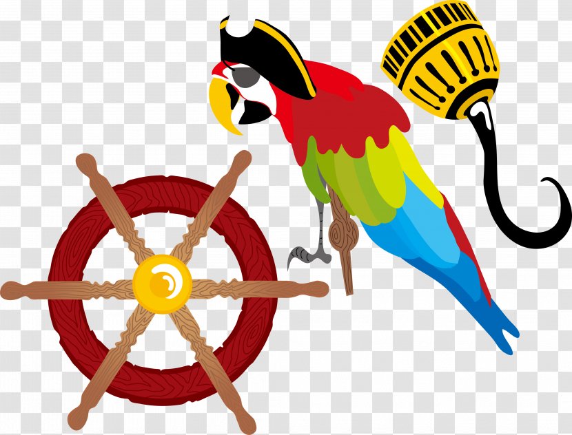 Piracy Ships Wheel Porthole - Art - Vector Colored Parrot Ship Steering Transparent PNG