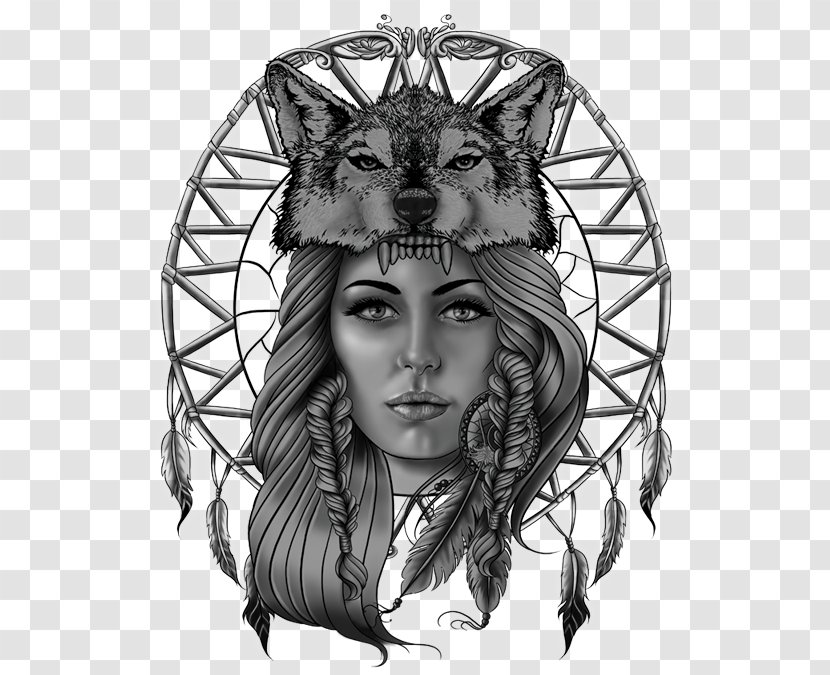 Gray Wolf Headgear Native Americans In The United States /m/02csf Woman - Monochrome - CowSkull Transparent PNG