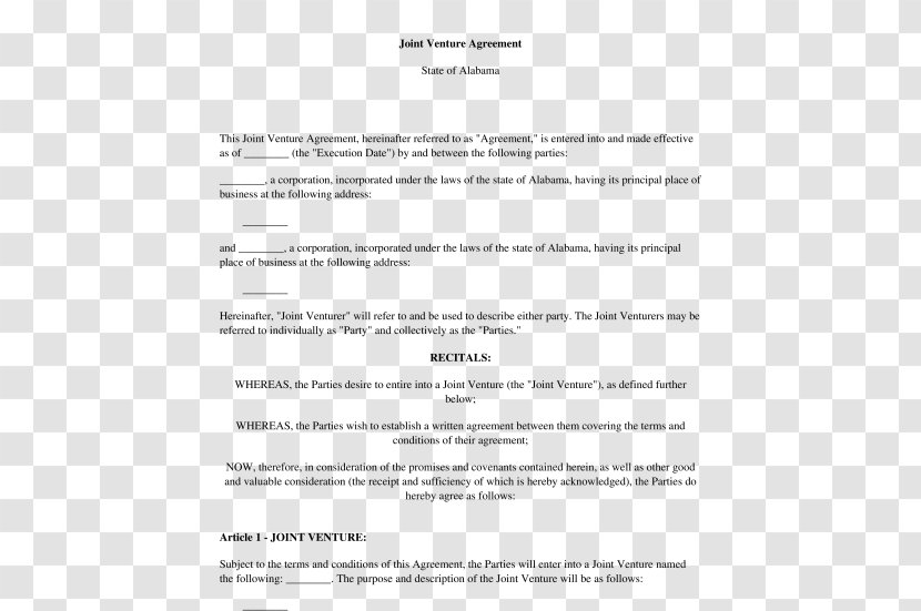 Document Template Contract Joint Venture Rental Agreement - Wordpress - Icon Transparent PNG