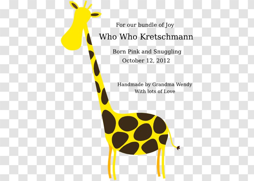 Giraffe Clip Art Drawing Vector Graphics - Terrestrial Animal - Friendship Quilt Labels Transparent PNG