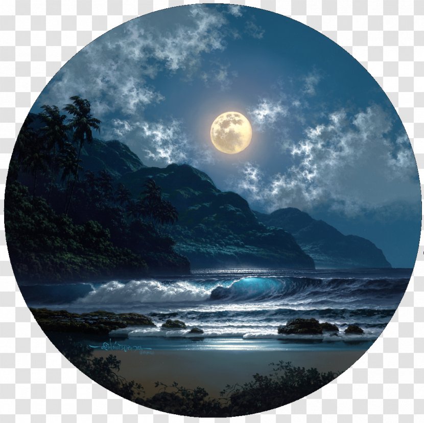 Moonlight Oil Painting Night Art - Moon Transparent PNG