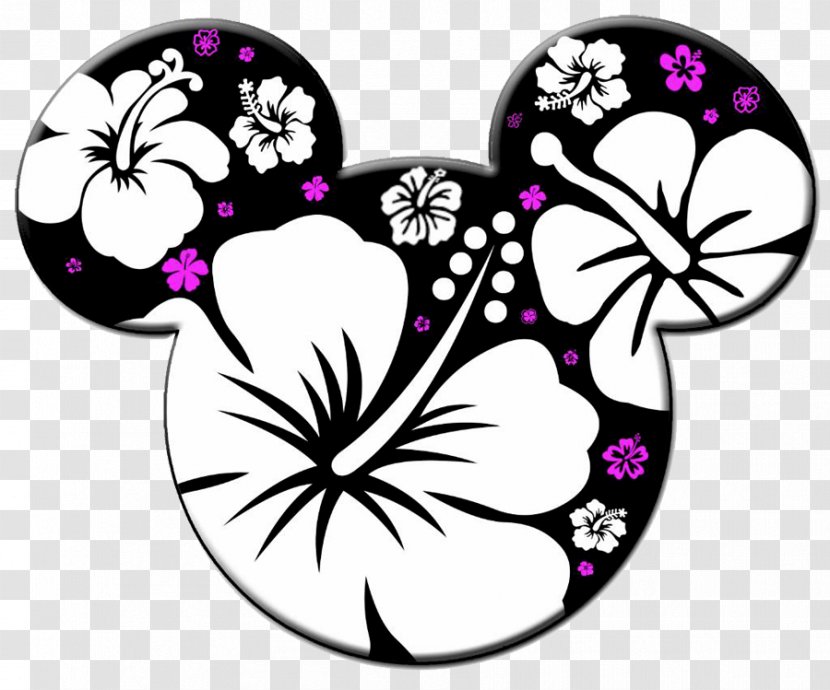 Mickey Mouse Minnie Black And White Clip Art - Hibiscus Outline Transparent PNG