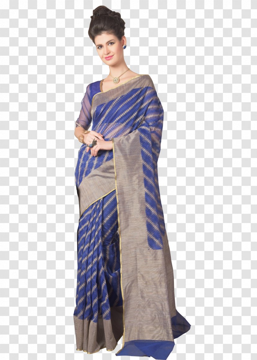 Handloom Saree Sari Silk Blue Transparent PNG