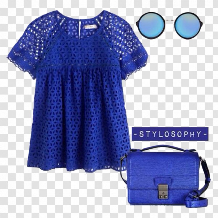Dress Blue Sleeve Blouse Polka Dot - Fashion - Sapphire Hue With Lace Short-sleeved Transparent PNG