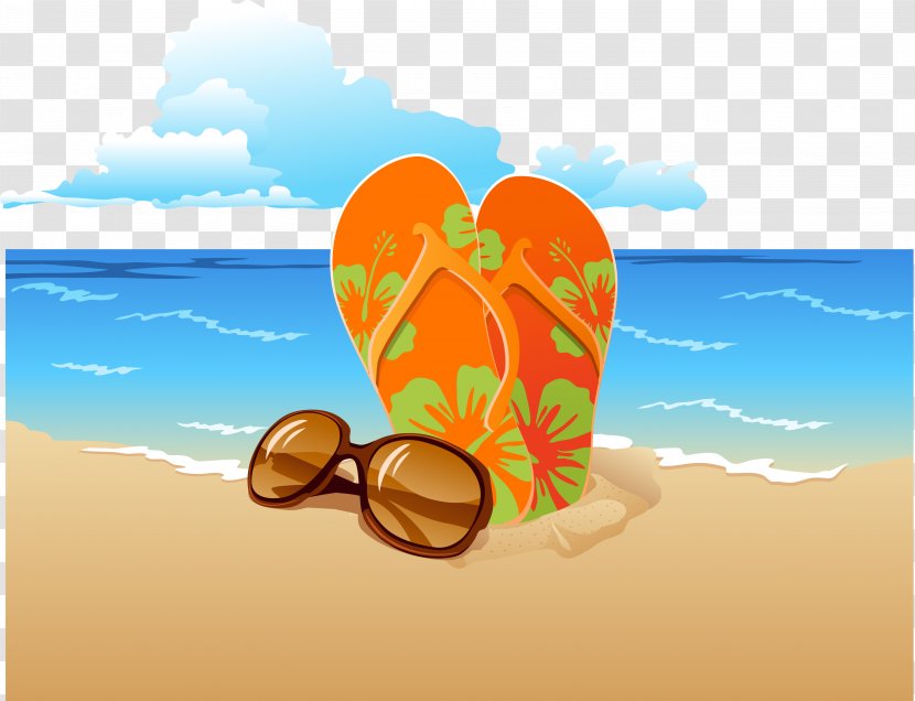 Slipper Flip-flops Sunglasses Sandal Beach - Flipflops - Vector Transparent PNG
