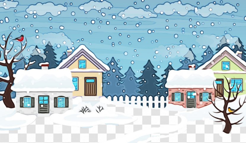 Snow Winter Cartoon Home House - Watercolor - Animation Residential Area Transparent PNG