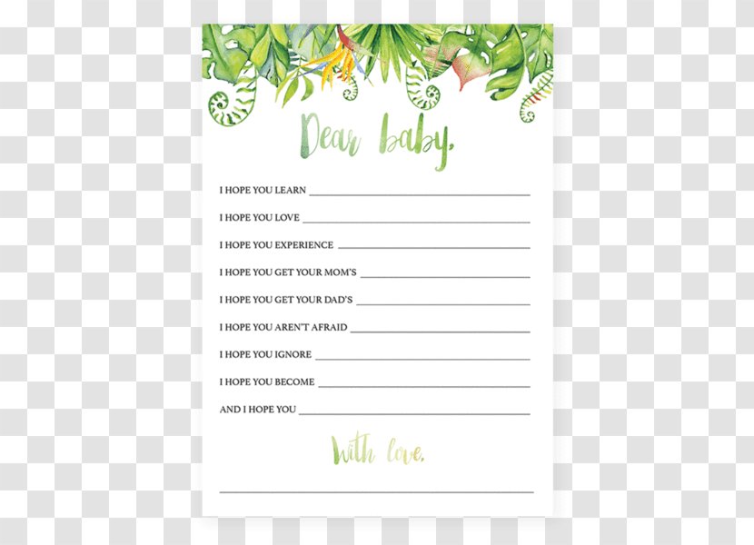 Mother Goose Baby Shower Nursery Rhyme Game - Flower - Green Watercolor Leaves Transparent PNG