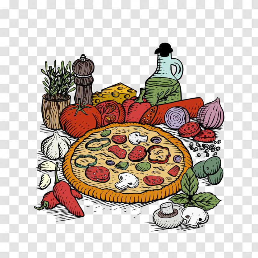 Pizza Vegetable Tomato - Art - And Vegetables Transparent PNG