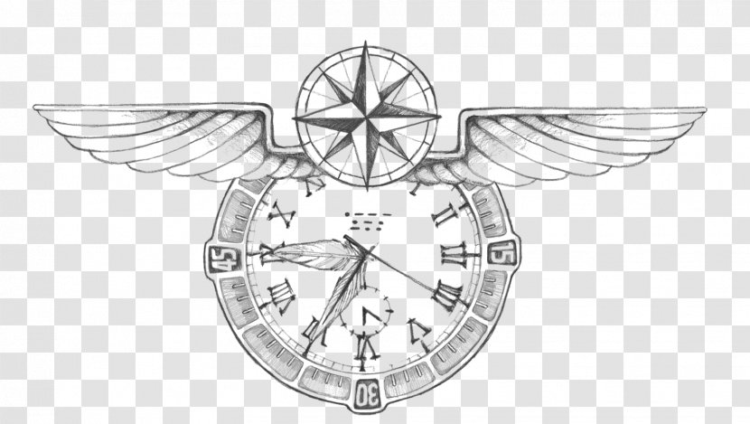 Product /m/02csf Drawing Line Art Clock - Wing - Tatouage Transparent PNG