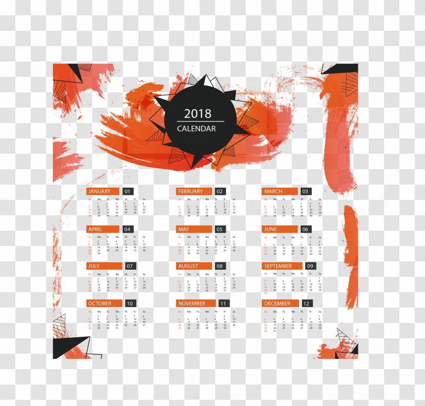 Calendar Flat Design Icon - Brand - Orange Red Graffiti Template Transparent PNG