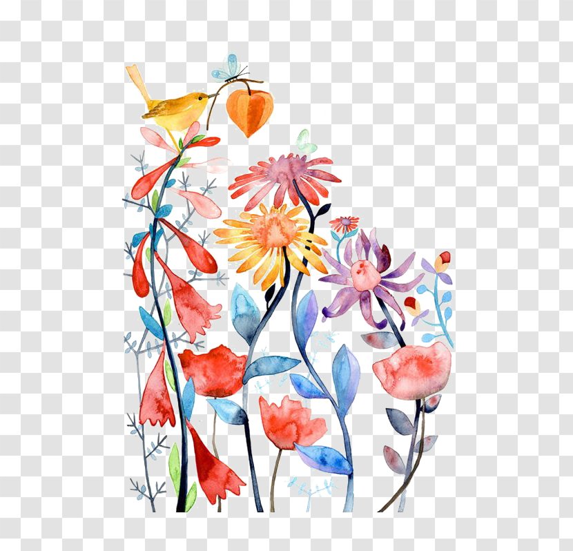 Watercolour Flowers Bird Paper Watercolor Painting Transparent PNG