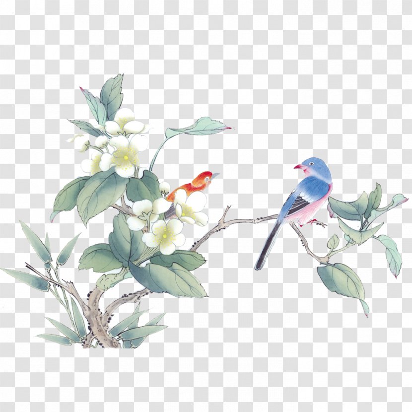 Ink Wash Painting Gongbi Chinese Bird-and-flower - Bird And Flower - Birds Flowers Transparent PNG
