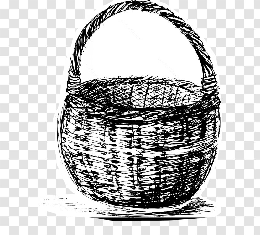 Drawing Basket Wicker - Storage - Monochrome Photography Transparent PNG