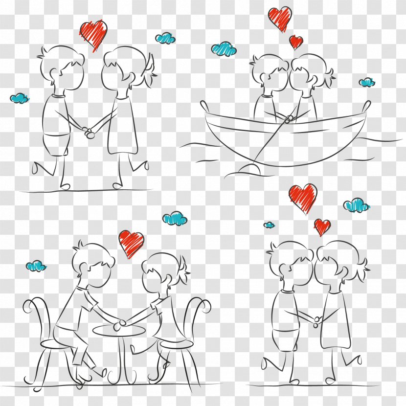 Drawing Couple Stick Figure Sketch - Tree - Romantic Vector Transparent PNG