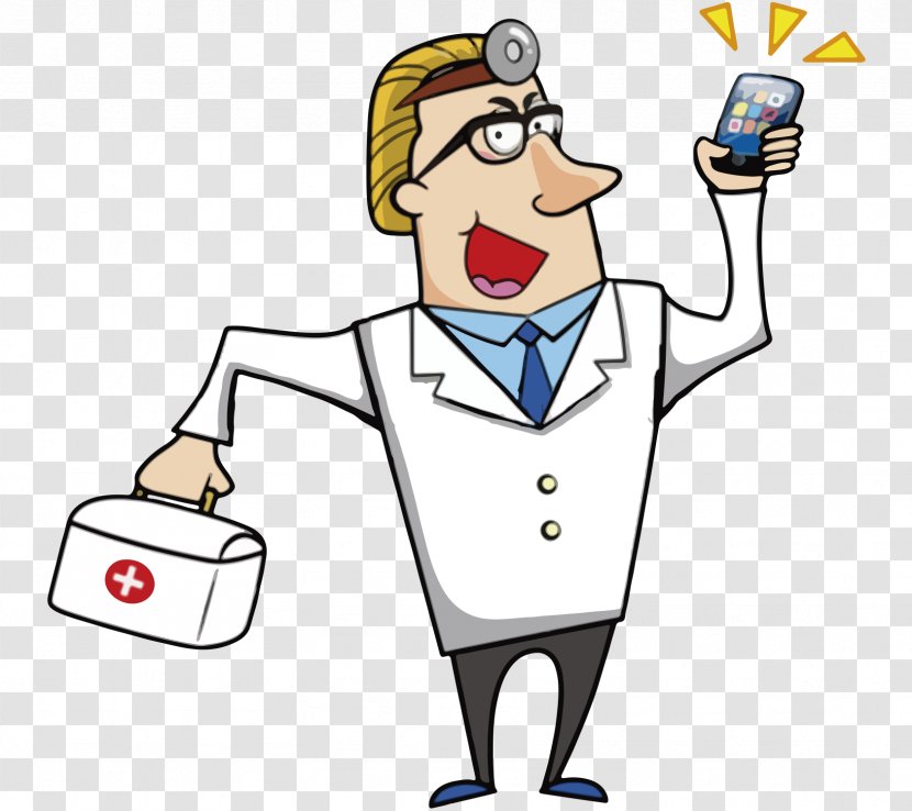 Cartoon Royalty-free Stock Photography Clip Art - Human Behavior - Doctor First Aid Kit And Cell Phone Vector Transparent PNG