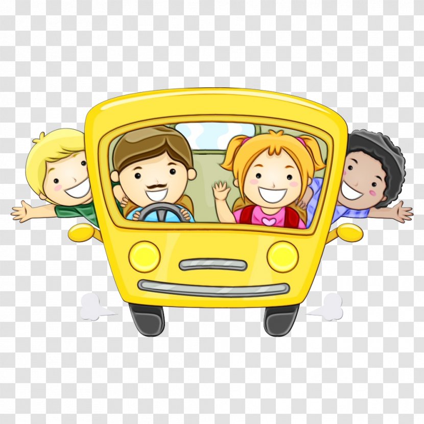 Cartoon School Bus - Yellow - Art Smile Transparent PNG