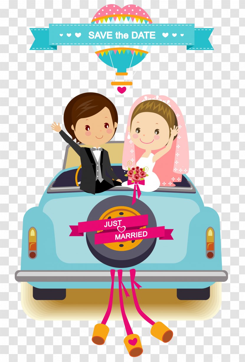 Wedding Invitation Cartoon Bridegroom - Bride - Cars Transparent PNG