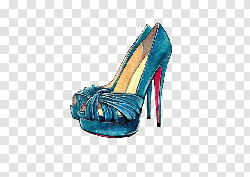 Fashion Sketchbook High-heeled Footwear Drawing Illustration - Blue High Heels Transparent PNG
