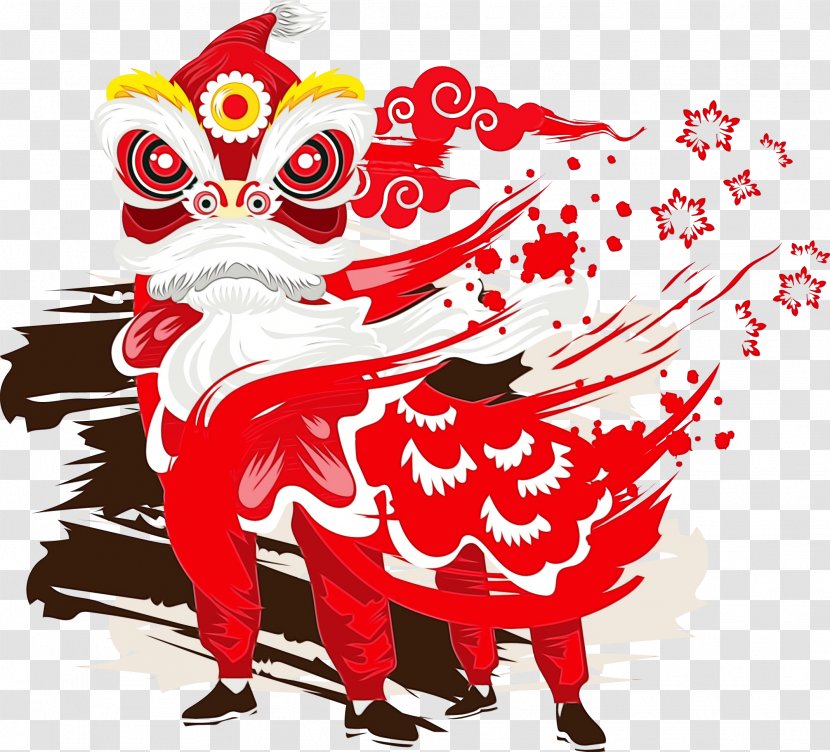 Chinese New Year Lion Dance - Watercolor - Art Red Transparent PNG