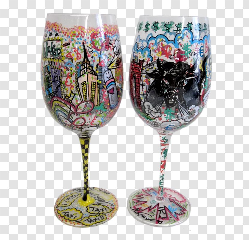 Wine Glass New York City Champagne - Hand Painted Cantaloupe Transparent PNG