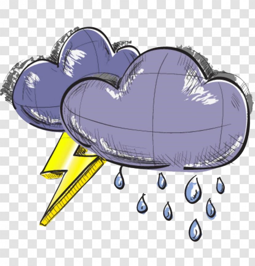 Cloud Rain Icon - Cartoon - Hand Painted Blue Weather Transparent PNG