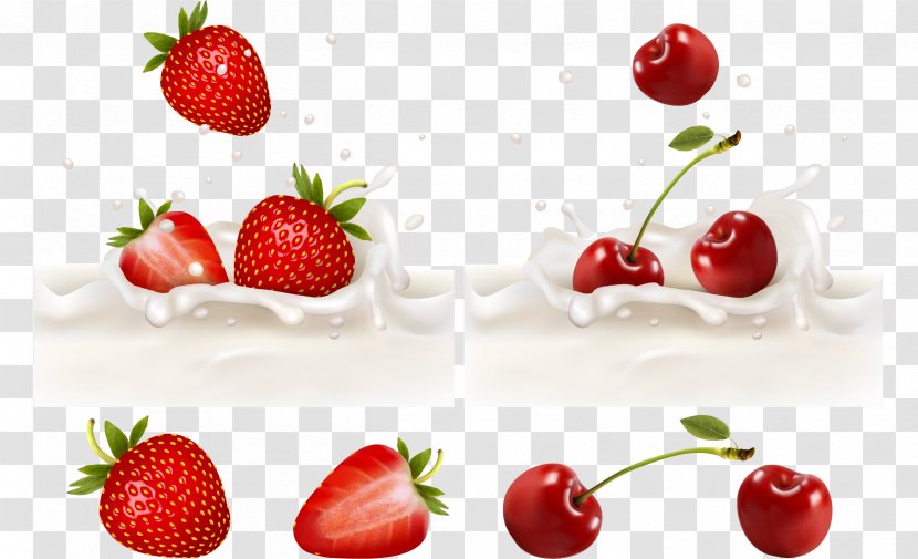 Milk Fruit Splash Strawberry - Strawberries Transparent PNG