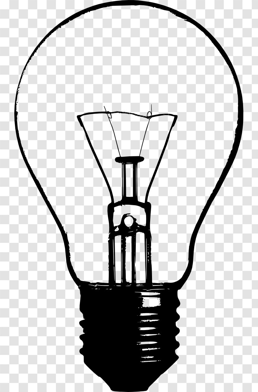 Incandescent Light Bulb Clip Art - Black And White Transparent PNG