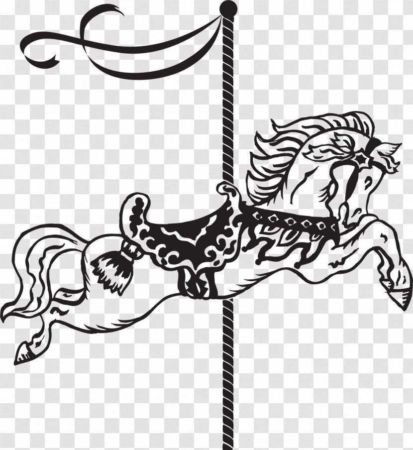 Horse Black And White Carousel Line Art Clip Transparent PNG