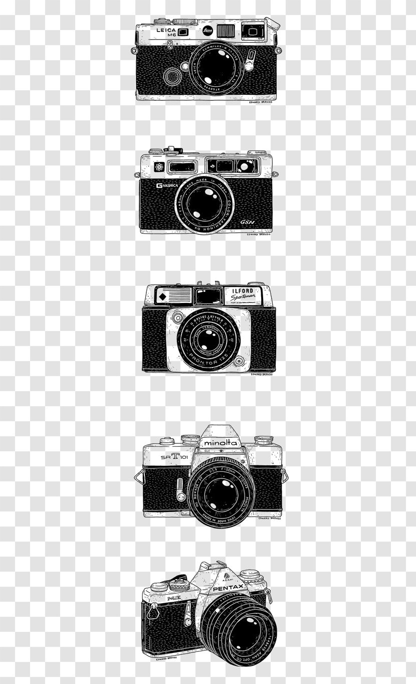 Camera Lens Drawing Photography Black And White - Monochrome Transparent PNG