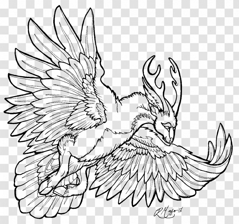 Line Art Drawing Peryton - Head - Pirate Parrot Transparent PNG