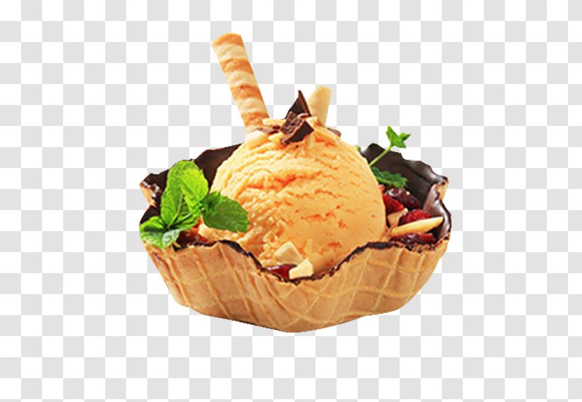 Ice Cream Cone Sundae Waffle - Dish - Warm Yellow Transparent PNG