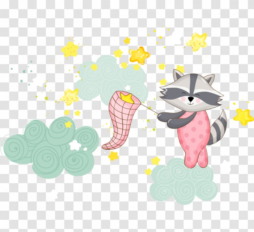Raccoon Infant Baby Shower Illustration - Animal - Hand-painted Cartoon Grab Stars Transparent PNG