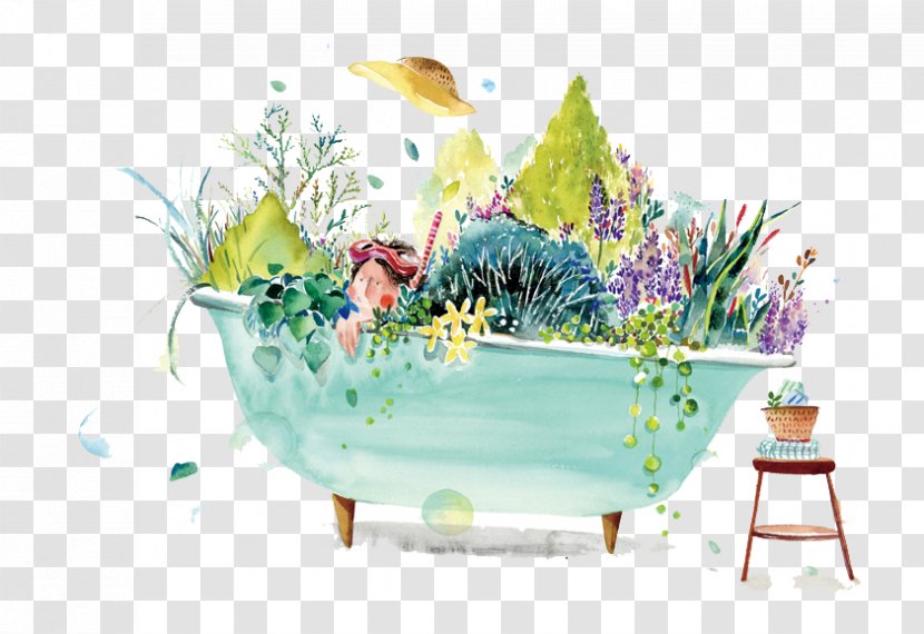 Watercolor Painting Floral Design Illustration - Plant - Hand-painted Bathtub Forest Transparent PNG