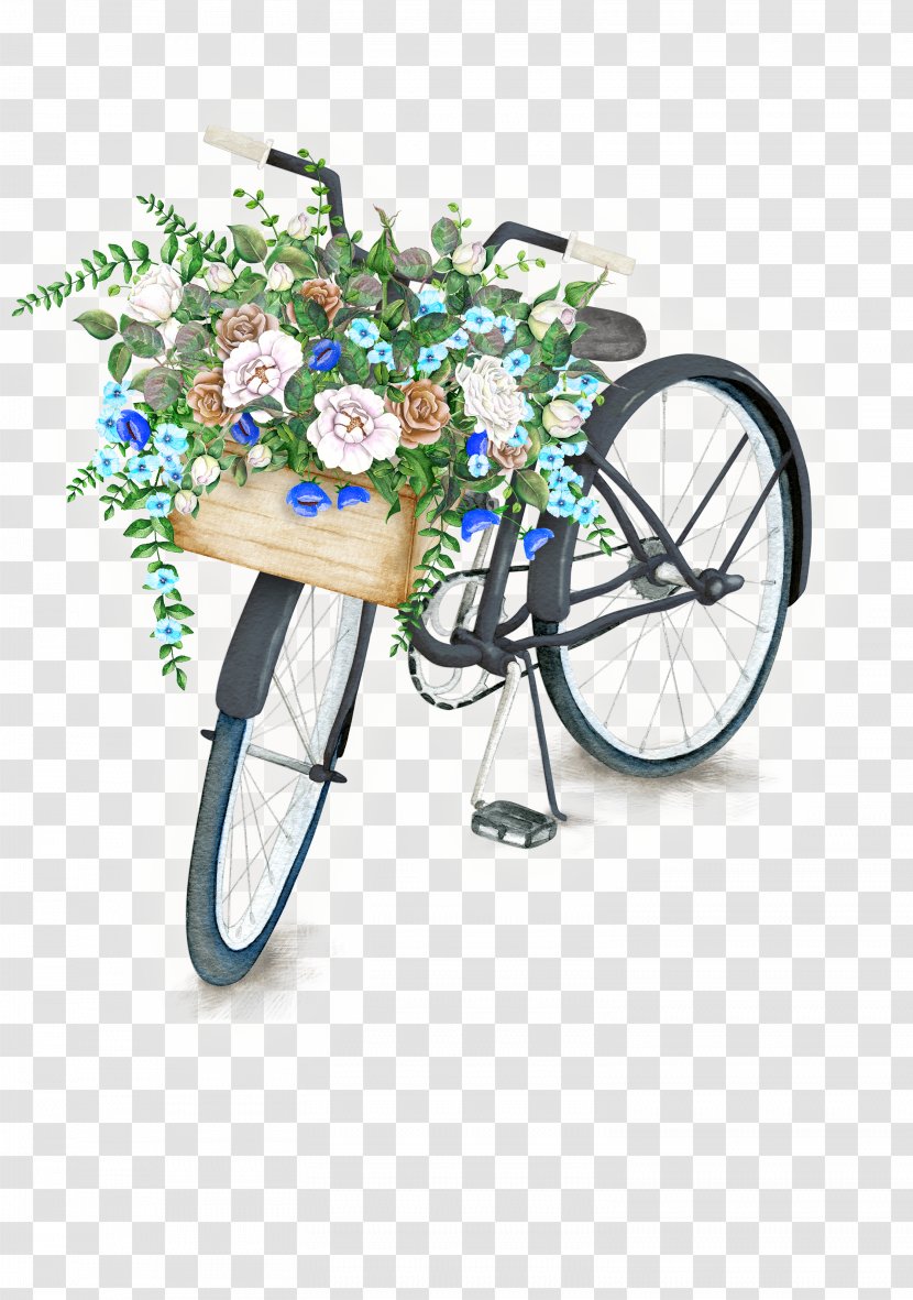 Bicycle Watercolor Painting Flower Stock Photography Illustration - HD Literary Retro Filled Bike Transparent PNG