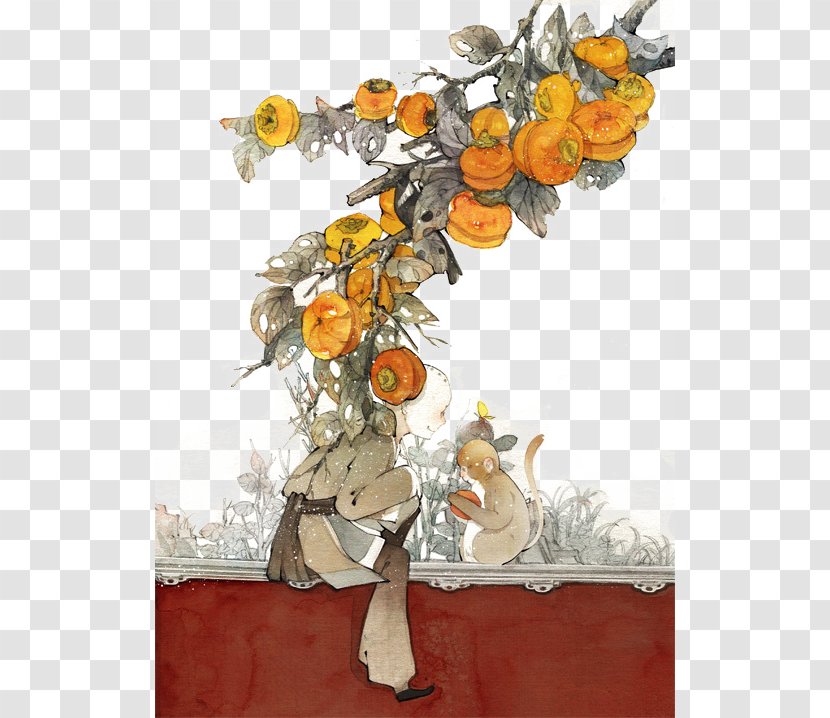 Japanese Persimmon Icon - Flower - Hand-painted Tree Transparent PNG