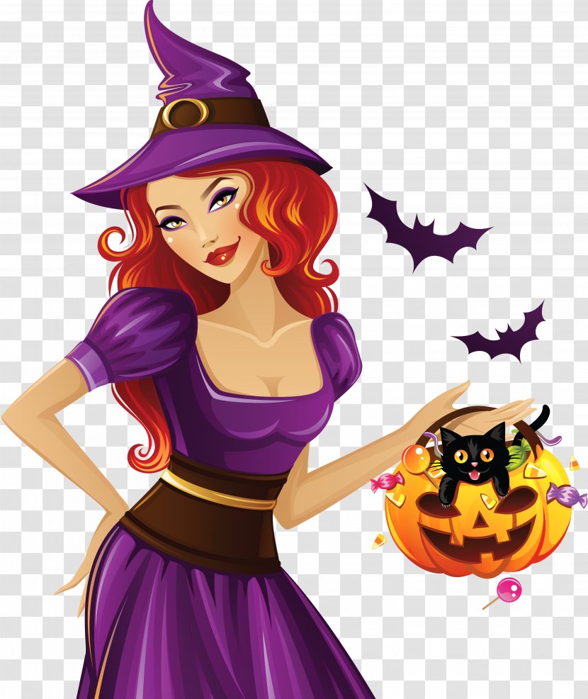 Witchcraft Halloween Clip Art - Cartoon - Purple Witch Clipart Transparent PNG